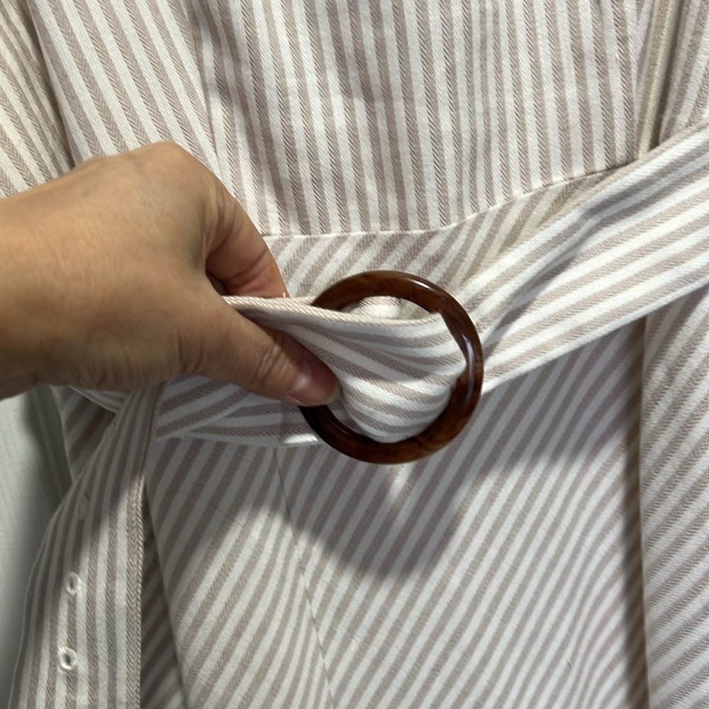 Ann Taylor Beige Striped Midi Dress - Picture 3 of 6